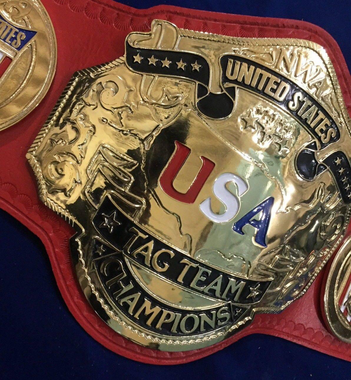 NWA UNITED STATES TAG TEAM 24K GOLD Zinc Championship Belt - Image 4