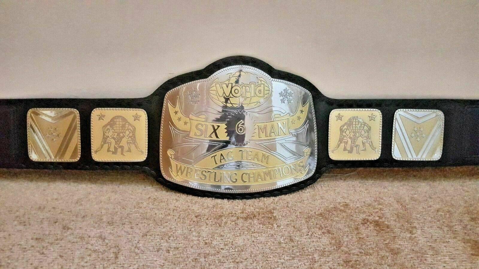 WORLD SIX MAN TAG TEAM Brass Championship Belt - Image 3